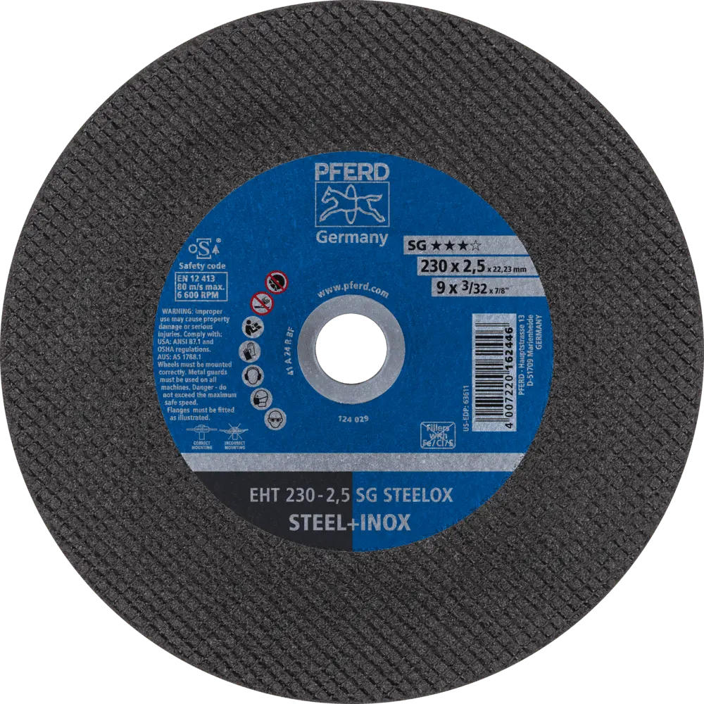 Produktfoto 1 von PFERD TOOLS Trennscheibe EHT 230x2,5x22,23 mm gerade Leistungslinie SG STEELOX für Stahl/Edelstahl, 25 Stk.