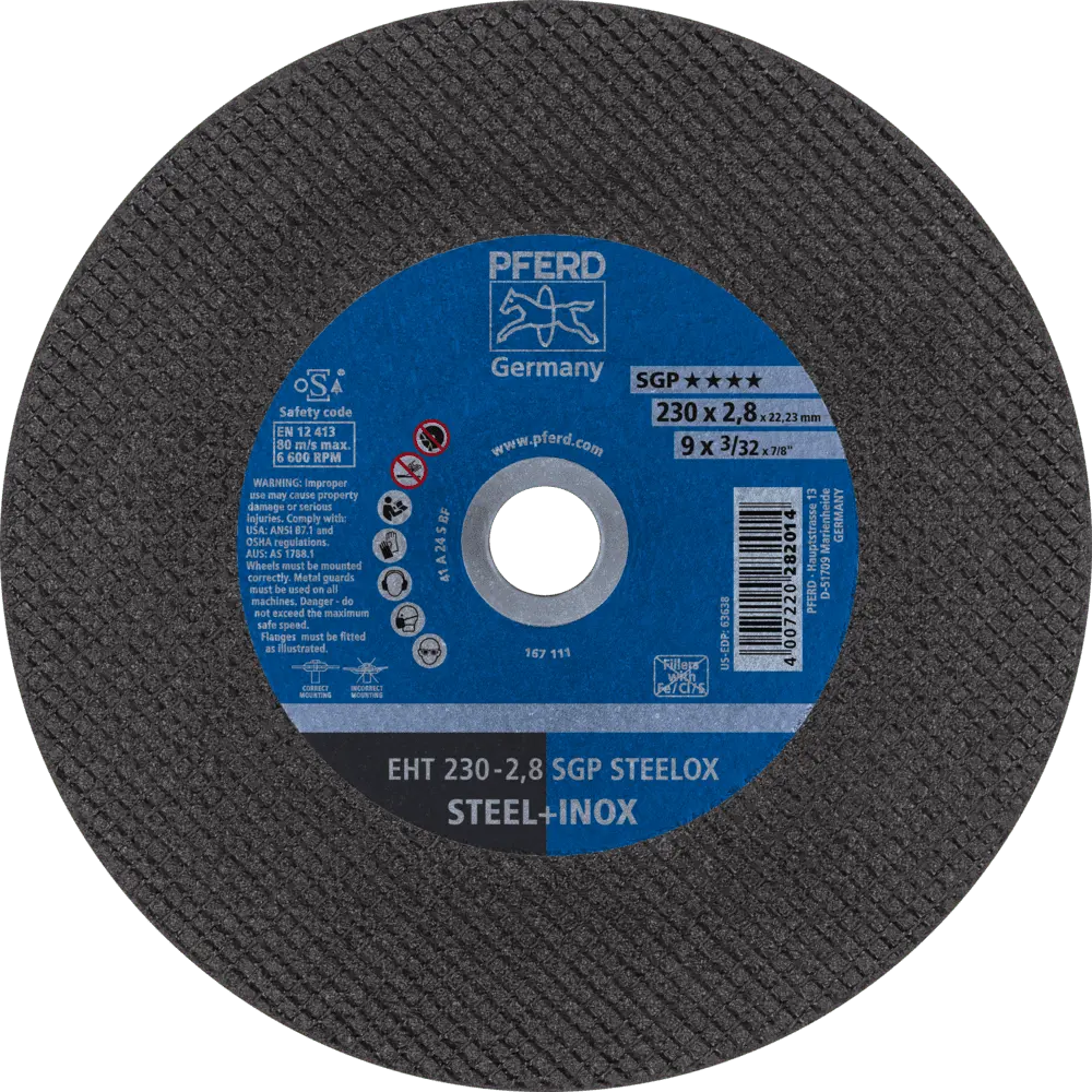Produktfoto 1 von PFERD TOOLS Trennscheibe EHT 230x2,8x22,23 mm gerade Speziallinie SGP STEELOX für Stahl/Edelstahl, 25 Stk.
