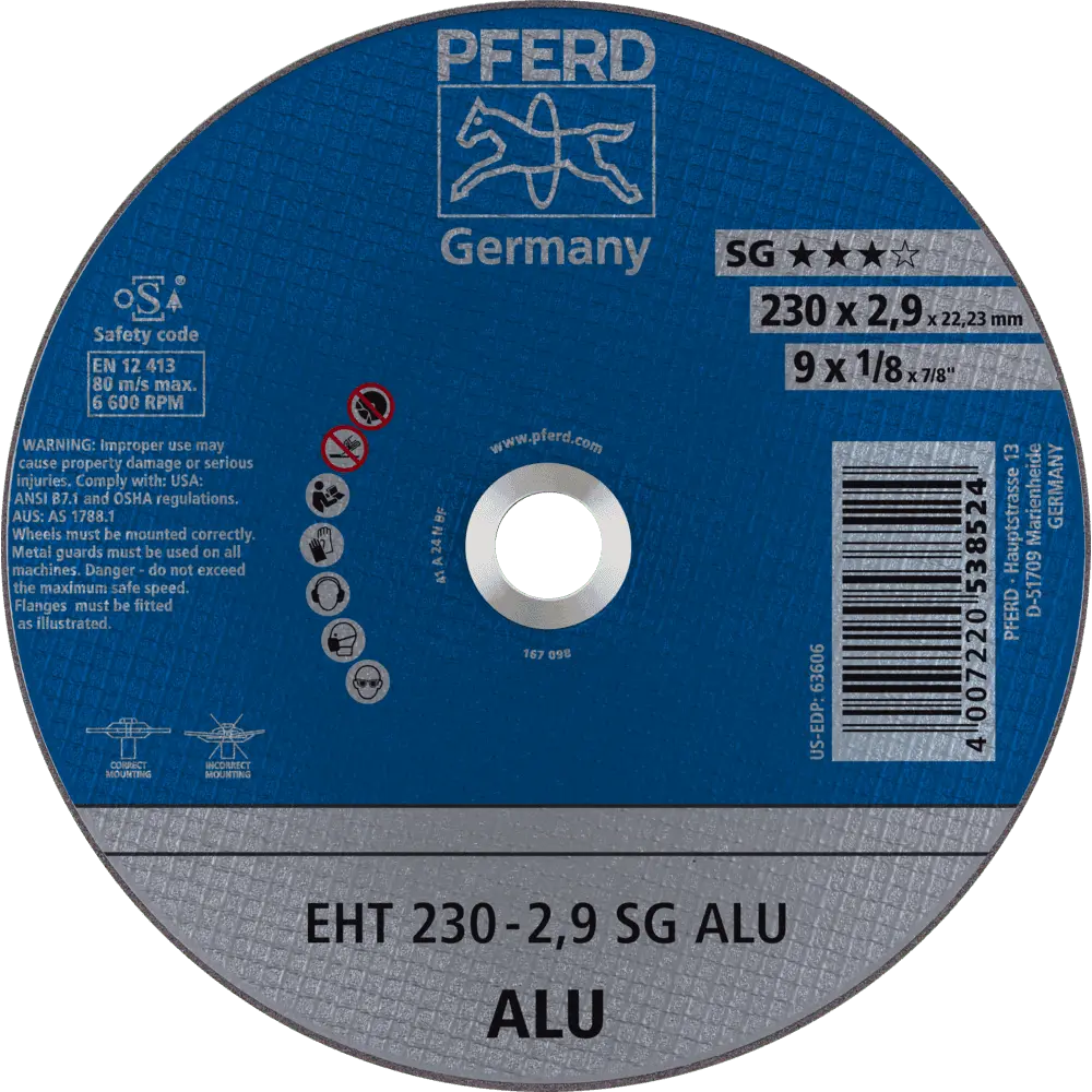 Produktfoto 1 von PFERD TOOLS Trennscheibe EHT 230x2,9x22,23 mm gerade Leistungslinie SG ALU für Alu, 25 Stk.