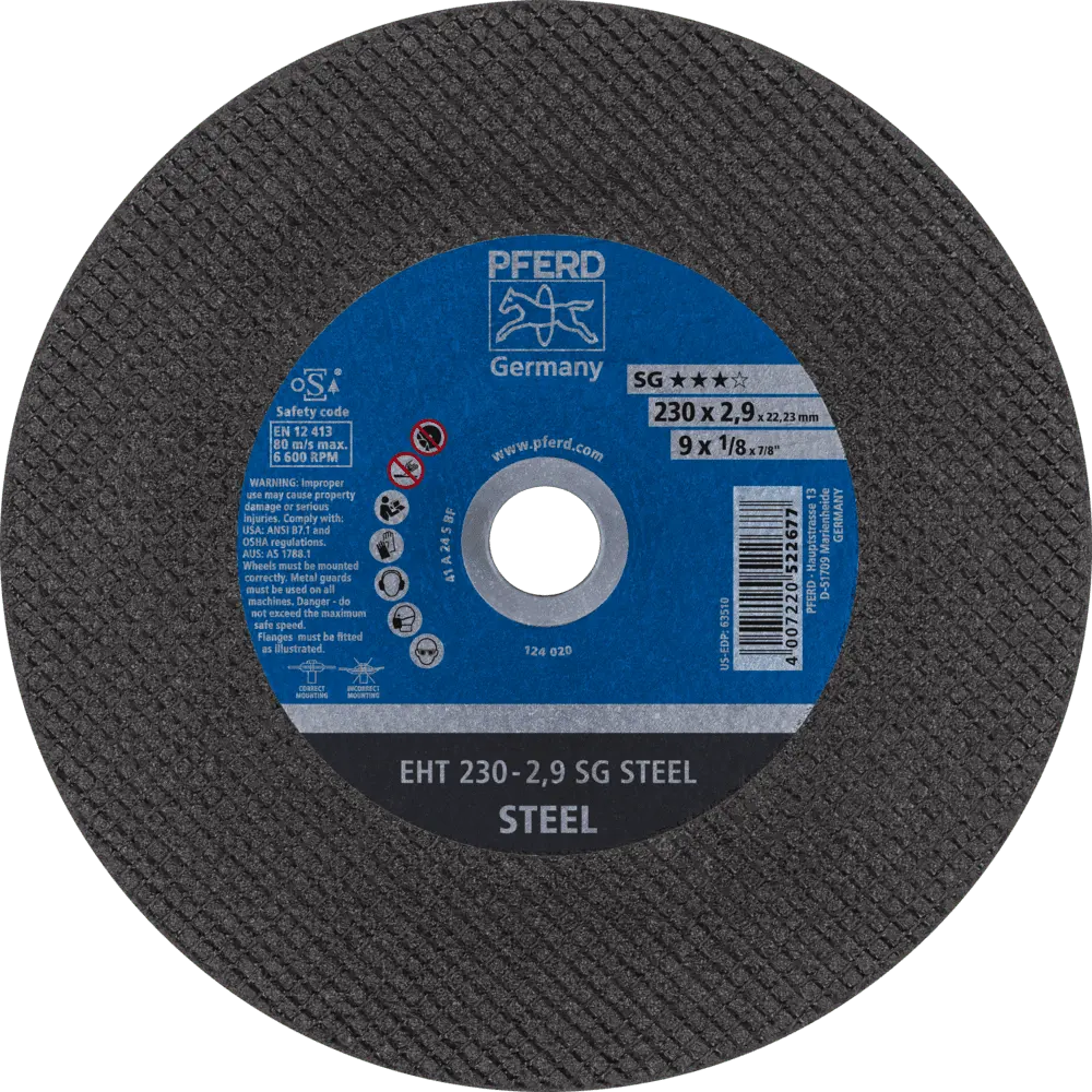 Produktfoto 1 von PFERD TOOLS Trennscheibe EHT 230x2,9x22,23 mm gerade Leistungslinie SG STEEL für Stahl, 25 Stk.