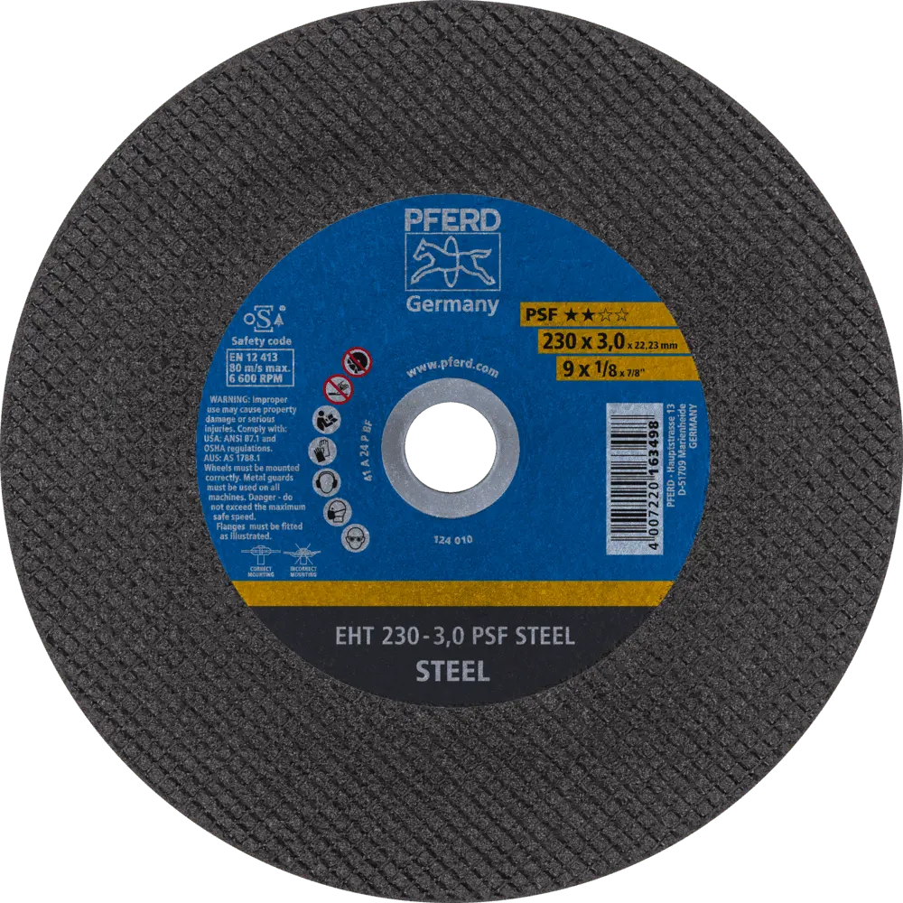 Produktfoto 1 von PFERD TOOLS Trennscheibe EHT 230x3,0x22,23 mm gerade Universallinie PSF STEEL für Stahl, 5 Stk.