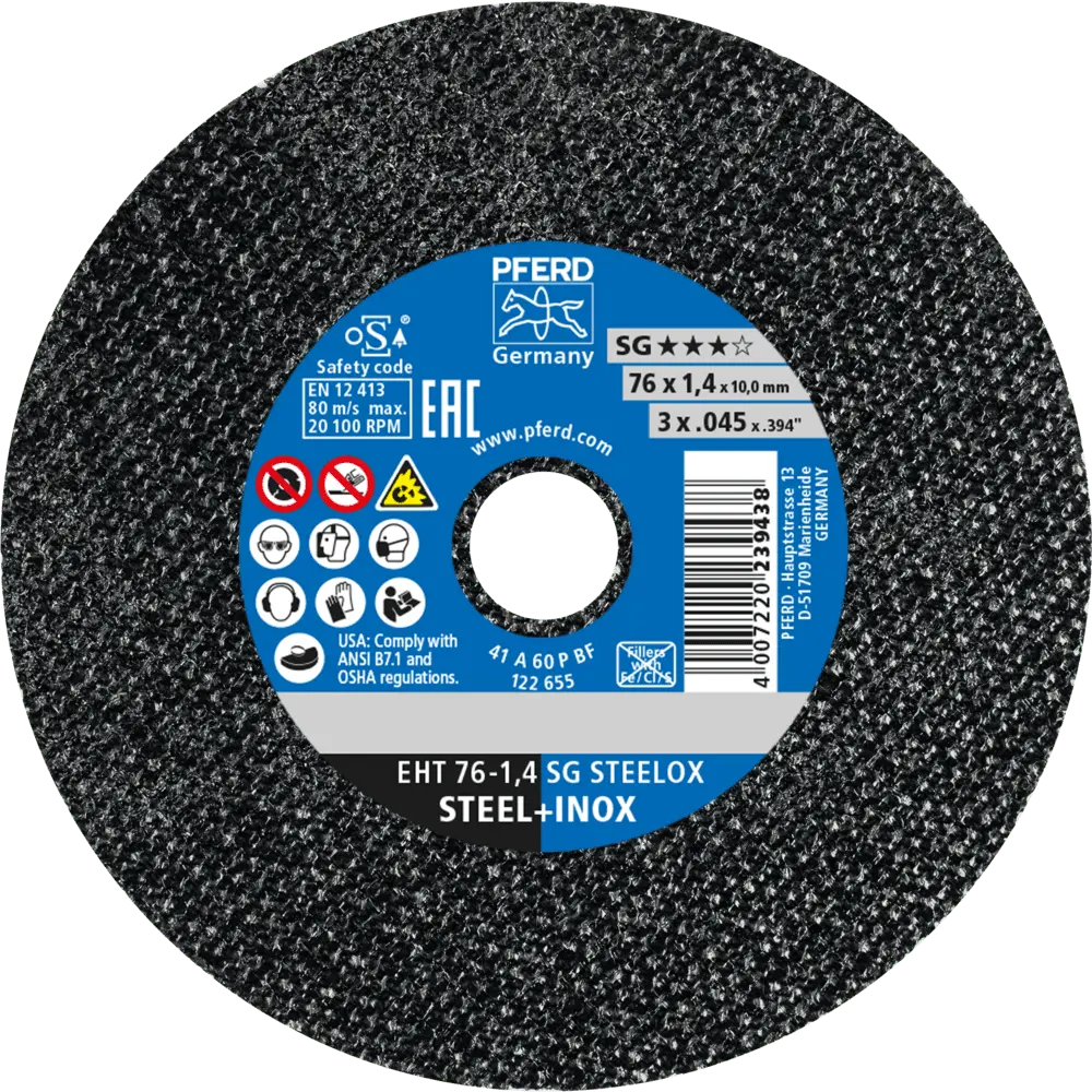 Produktfoto 1 von PFERD TOOLS Klein-Trennscheibe EHT 76x1,4x10mm gerade Leistungslinie SG STEELOX für Stahl/Edelstahl, 50 Stk.
