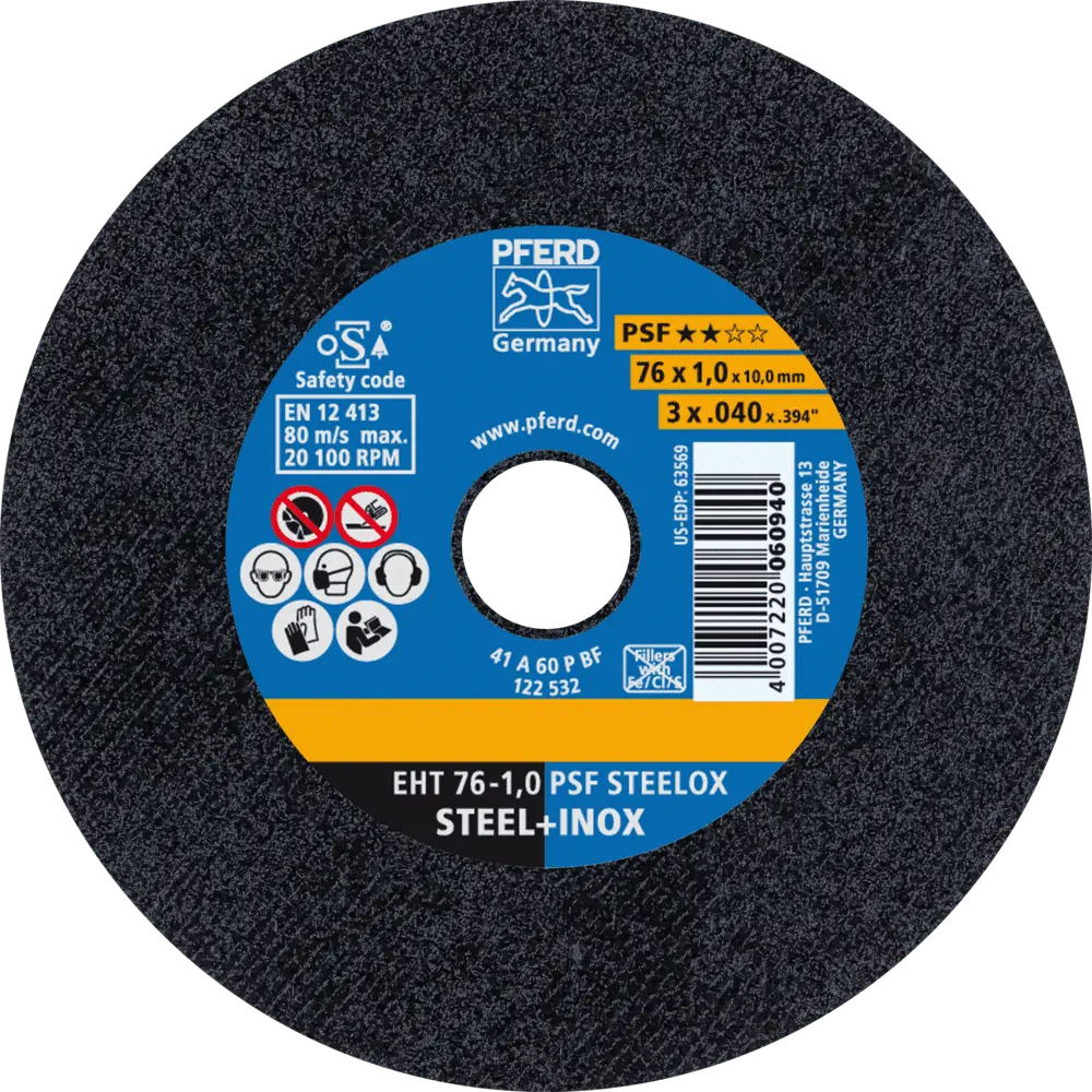Produktfoto 1 von PFERD TOOLS Trennscheibe EHT 76x1,0x10mm gerade Universallinie PSF STEELOX für Stahl/Edelstahl, 25 Stk.