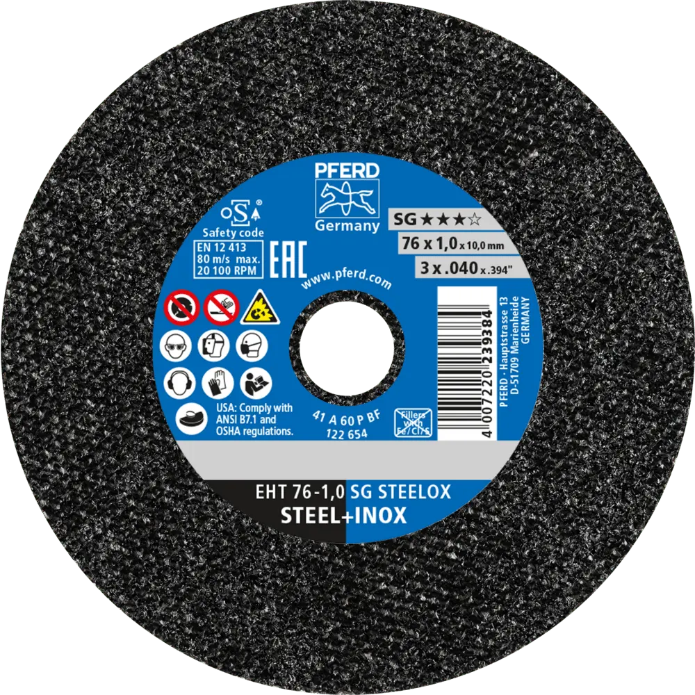 Produktfoto 1 von PFERD TOOLS Klein-Trennscheibe EHT 76x1,0x10mm gerade Leistungslinie SG STEELOX für Stahl/Edelstahl, 50 Stk.