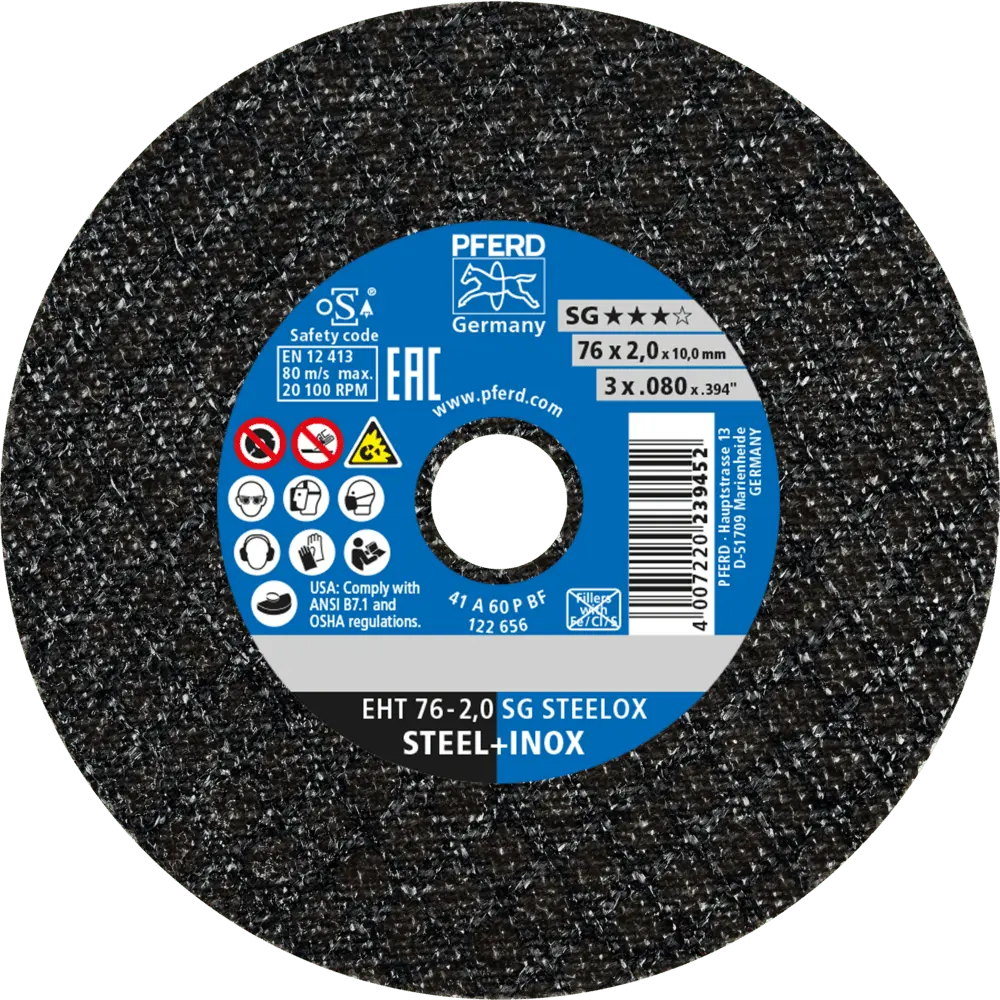 Produktfoto 1 von PFERD TOOLS Klein-Trennscheibe EHT 76x2,0x10mm gerade Leistungslinie SG STEELOX für Stahl/Edelstahl, 50 Stk.