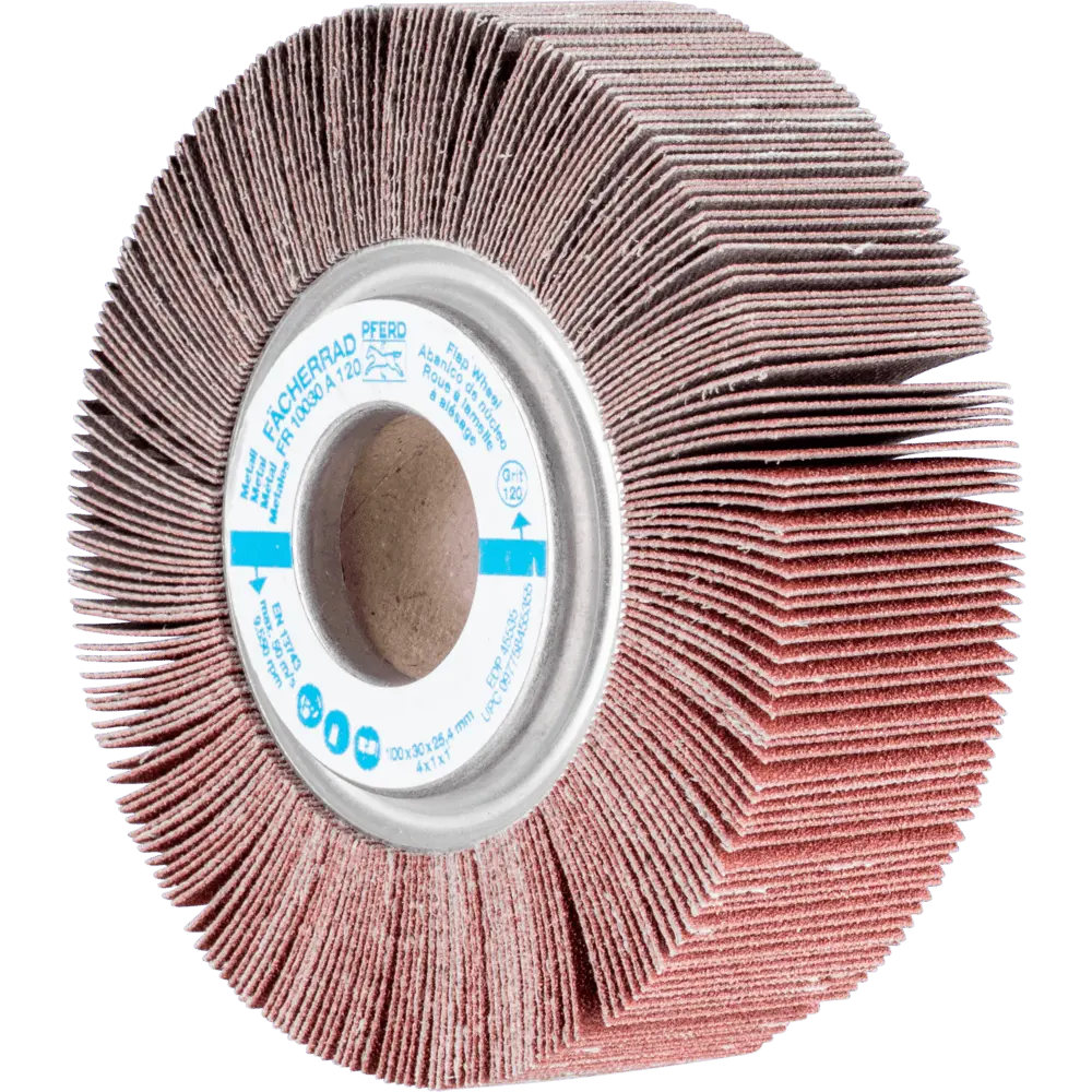 Produktfoto 1 von PFERD TOOLS Lamellenschleifrad FR Ø 100x30mm Bohrung Ø 25,4 mm A120 für universelle Anwendung, 2 Stk.
