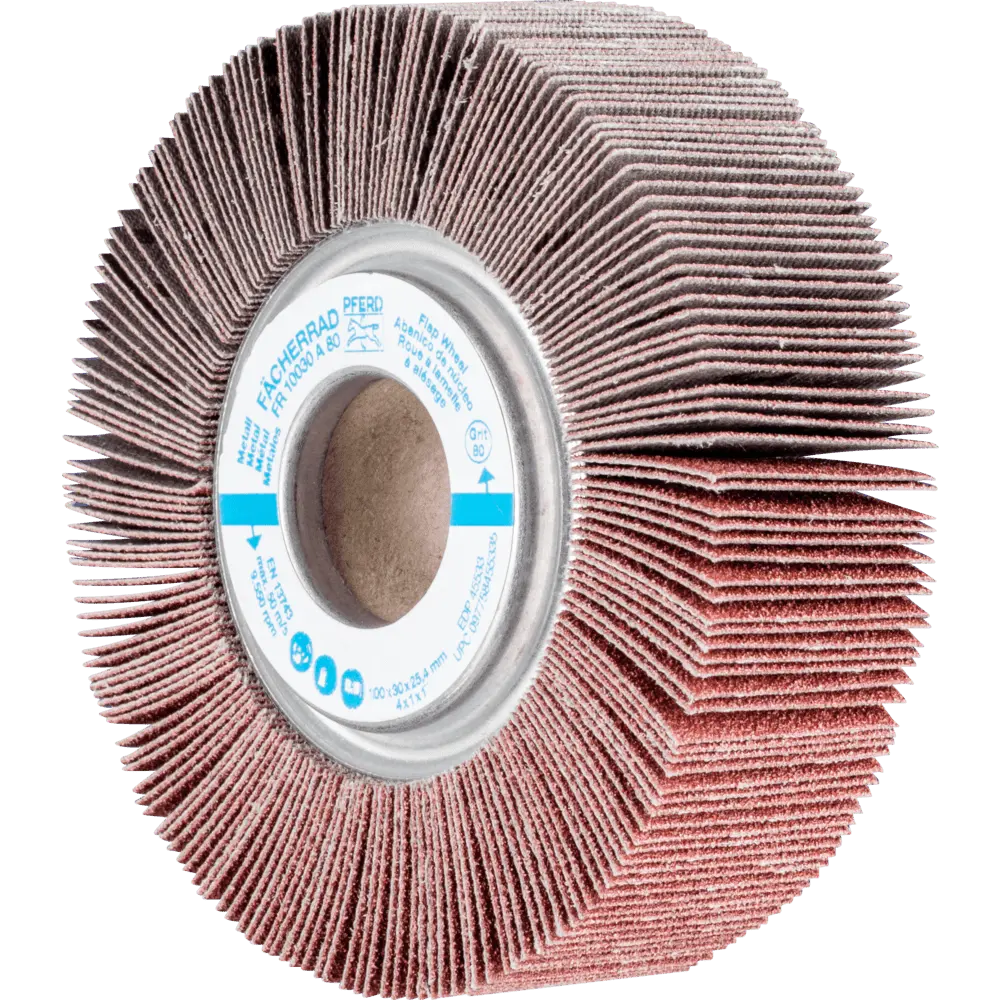 Produktfoto 1 von PFERD TOOLS Lamellenschleifrad FR Ø 100x30mm Bohrung Ø 25,4 mm A80 für universelle Anwendung, 2 Stk.
