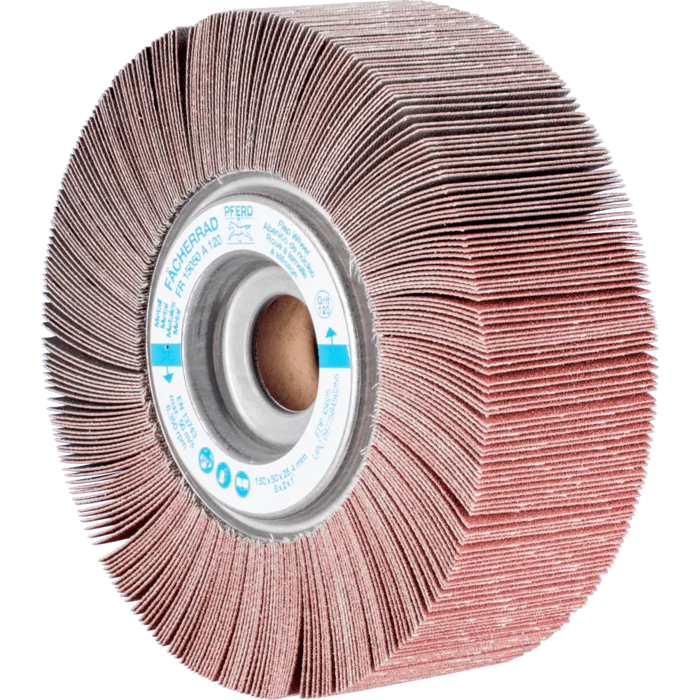 Produktfoto 1 von PFERD TOOLS Lamellenschleifrad FR Ø 150x50mm Bohrung Ø 25,4 mm A120 für universelle Anwendung, 2 Stk.