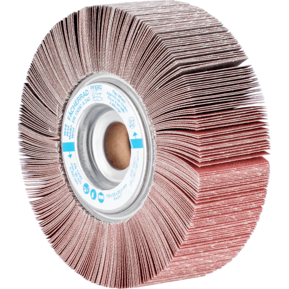 Produktfoto 1 von PFERD TOOLS Lamellenschleifrad FR Ø 150x50mm Bohrung Ø 25,4 mm A240 für universelle Anwendung, 2 Stk.