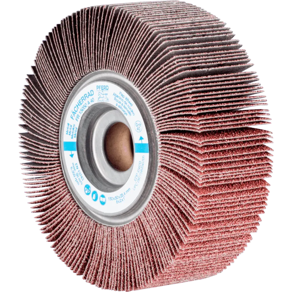 Produktfoto 1 von PFERD TOOLS Lamellenschleifrad FR Ø 150x50mm Bohrung Ø 25,4 mm A40 für universelle Anwendung, 2 Stk.