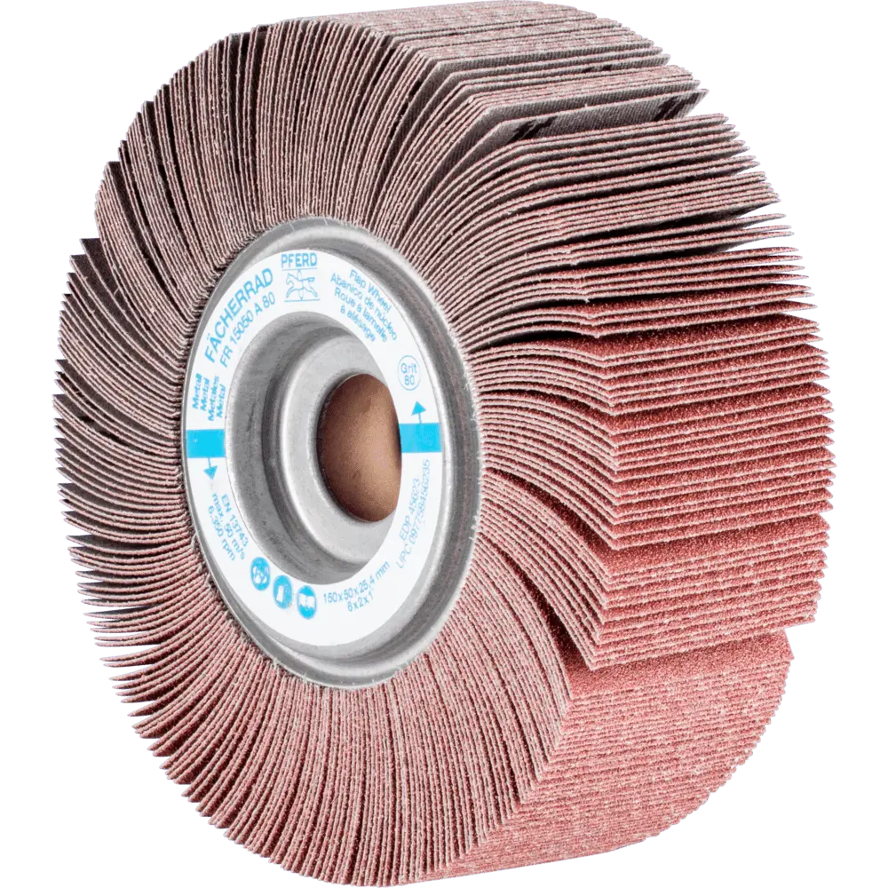Produktfoto 1 von PFERD TOOLS Lamellenschleifrad FR Ø 150x50mm Bohrung Ø 25,4 mm A80 für universelle Anwendung, 2 Stk.