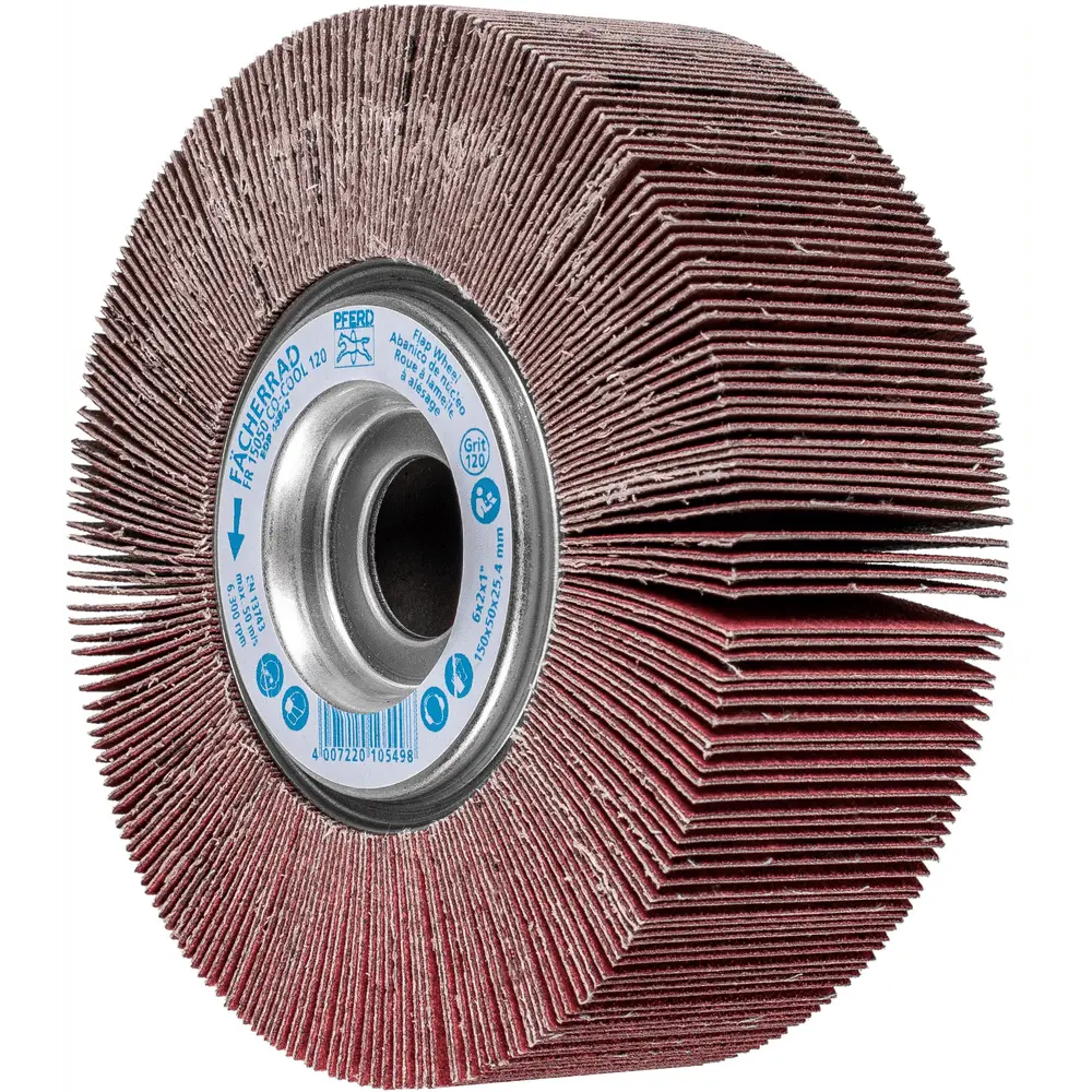 Produktfoto 1 von PFERD TOOLS Lamellenschleifrad FR Ø 150x50mm Bohrung Ø 25,4 mm CO-COOL120 für kühlen Schliff auf Edelstahl, 2 Stk.