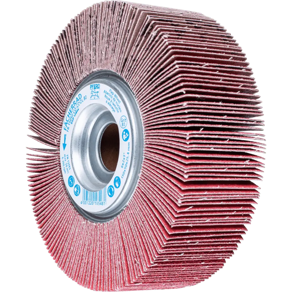 Produktfoto 1 von PFERD TOOLS Lamellenschleifrad FR Ø 150x50mm Bohrung Ø 25,4 mm CO-COOL80 für kühlen Schliff auf Edelstahl, 2 Stk.