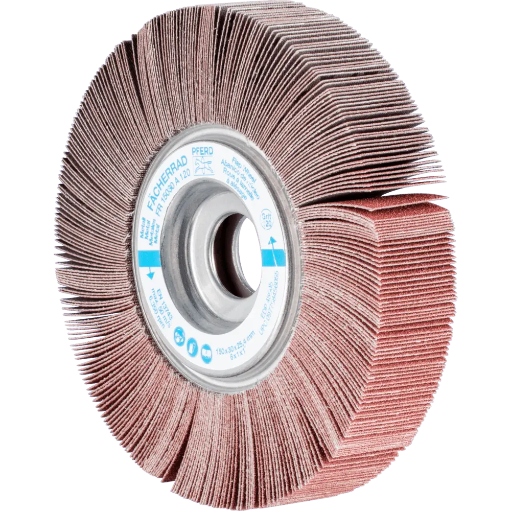 Produktfoto 1 von PFERD TOOLS Lamellenschleifrad FR Ø 150x30mm Bohrung Ø 25,4 mm A120 für universelle Anwendung, 2 Stk.