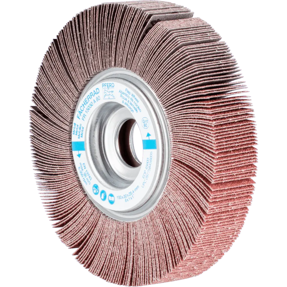 Produktfoto 1 von PFERD TOOLS Lamellenschleifrad FR Ø 150x30mm Bohrung Ø 25,4 mm A80 für universelle Anwendung, 2 Stk.