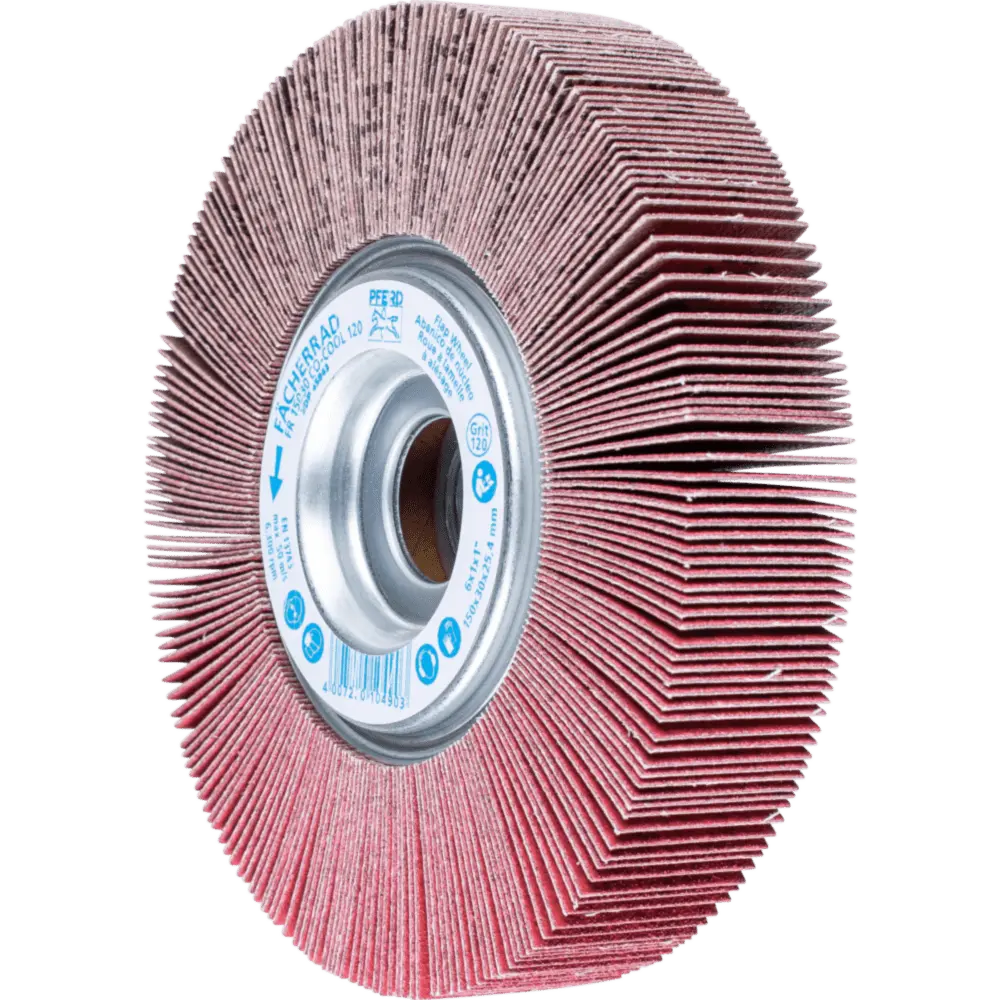 Produktfoto 1 von PFERD TOOLS Lamellenschleifrad FR Ø 150x30mm Bohrung Ø 25,4 mm CO-COOL120 für kühlen Schliff auf Edelstahl, 2 Stk.