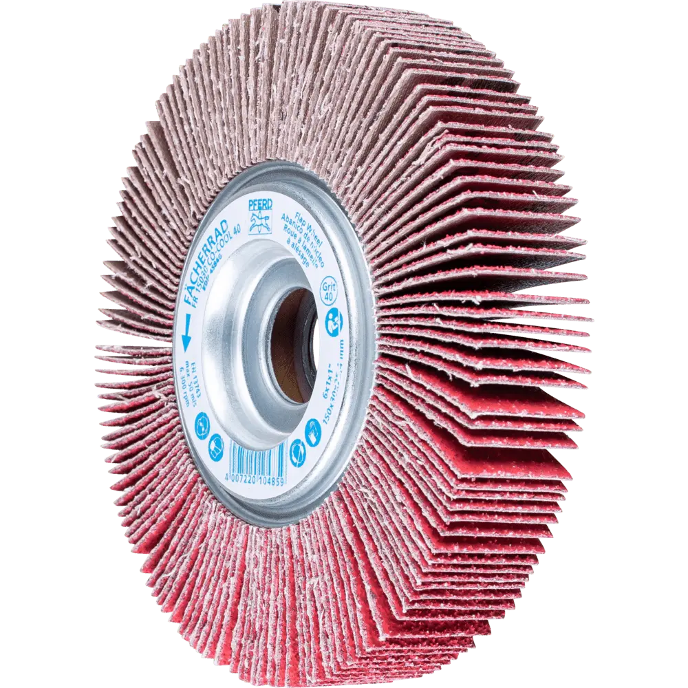 Produktfoto 1 von PFERD TOOLS Lamellenschleifrad FR Ø 150x30mm Bohrung Ø 25,4 mm CO-COOL40 für kühlen Schliff auf Edelstahl, 2 Stk.