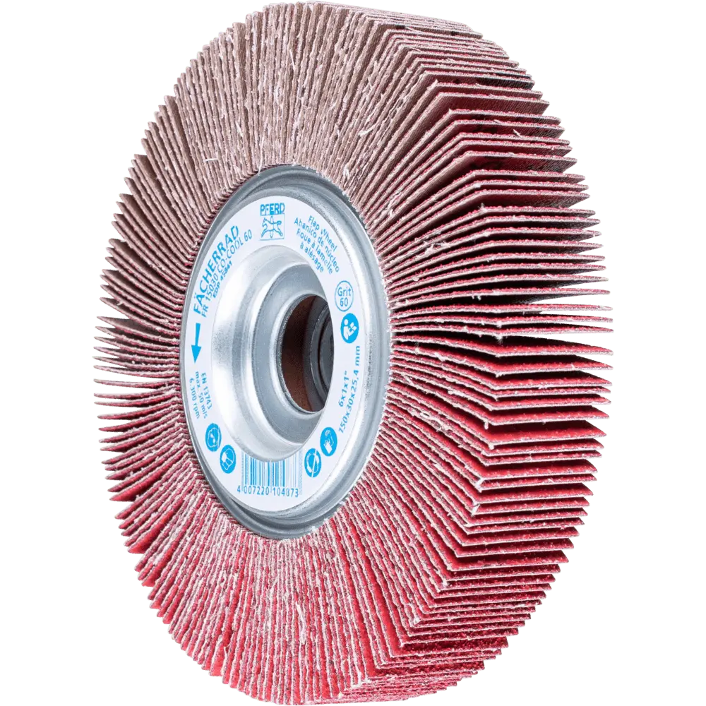 Produktfoto 1 von PFERD TOOLS Lamellenschleifrad FR Ø 150x30mm Bohrung Ø 25,4 mm CO-COOL60 für kühlen Schliff auf Edelstahl, 2 Stk.