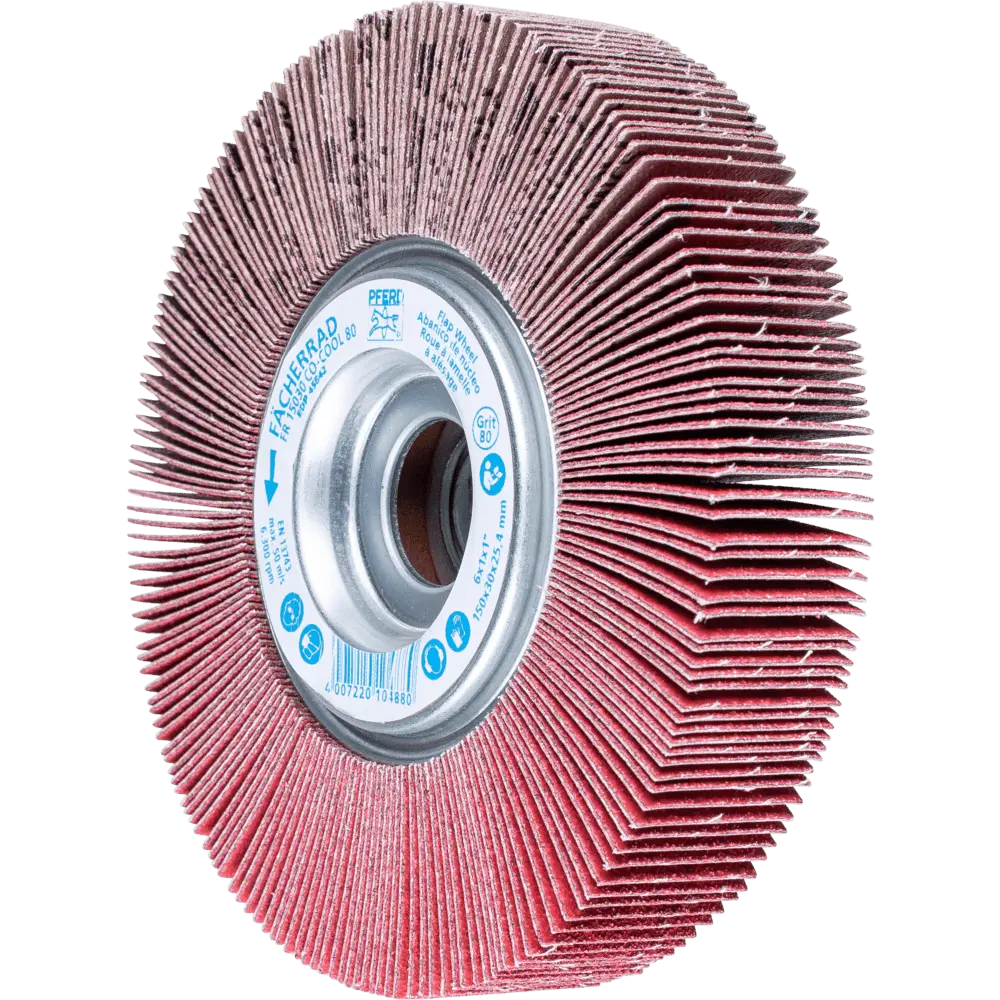 Produktfoto 1 von PFERD TOOLS Lamellenschleifrad FR Ø 150x30mm Bohrung Ø 25,4 mm CO-COOL80 für kühlen Schliff auf Edelstahl, 2 Stk.