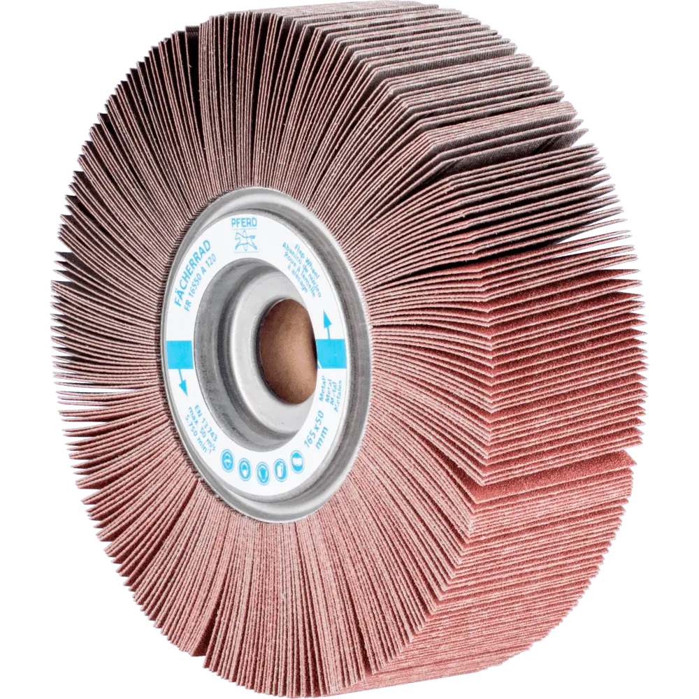 Produktfoto 1 von PFERD TOOLS Lamellenschleifrad FR Ø 165x50mm Bohrung Ø 25,4 mm A120 für universelle Anwendung, 2 Stk.