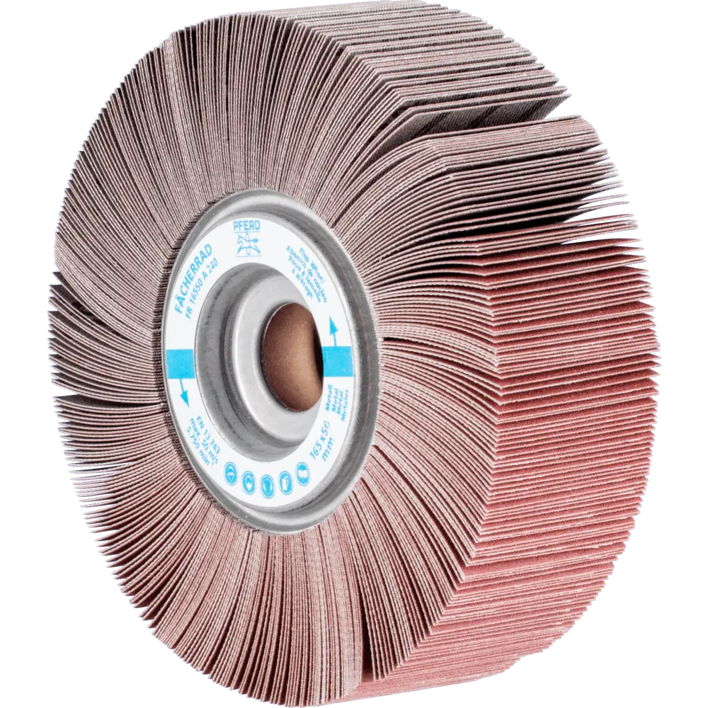 Produktfoto 1 von PFERD TOOLS Lamellenschleifrad FR Ø 165x50mm Bohrung Ø 25,4 mm A240 für universelle Anwendung, 2 Stk.