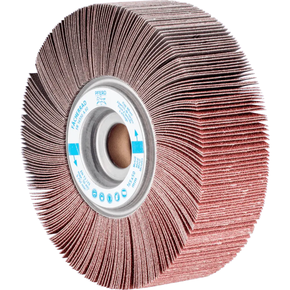Produktfoto 1 von PFERD TOOLS Lamellenschleifrad FR Ø 165x50mm Bohrung Ø 25,4 mm A80 für universelle Anwendung, 2 Stk.