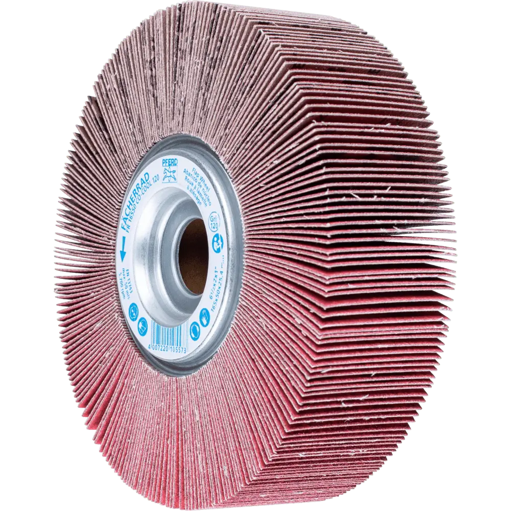 Produktfoto 1 von PFERD TOOLS Lamellenschleifrad FR Ø 165x50mm Bohrung Ø 25,4 mm CO-COOL120 für kühlen Schliff auf Edelstahl, 2 Stk.