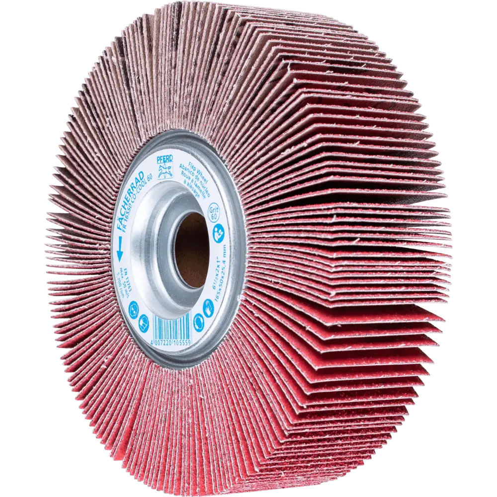 Produktfoto 1 von PFERD TOOLS Lamellenschleifrad FR Ø 165x50mm Bohrung Ø 25,4 mm CO-COOL60 für kühlen Schliff auf Edelstahl, 2 Stk.