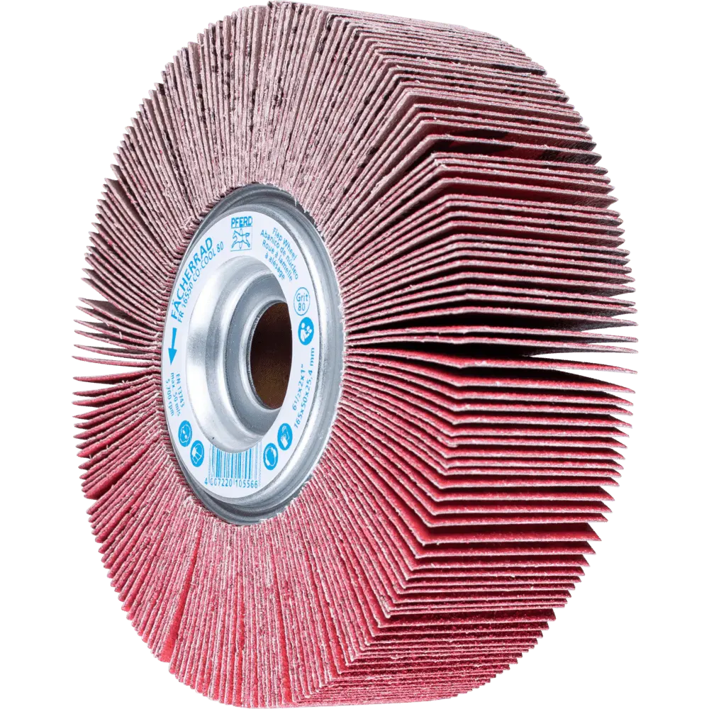 Produktfoto 1 von PFERD TOOLS Lamellenschleifrad FR Ø 165x50mm Bohrung Ø 25,4 mm CO-COOL80 für kühlen Schliff auf Edelstahl, 2 Stk.