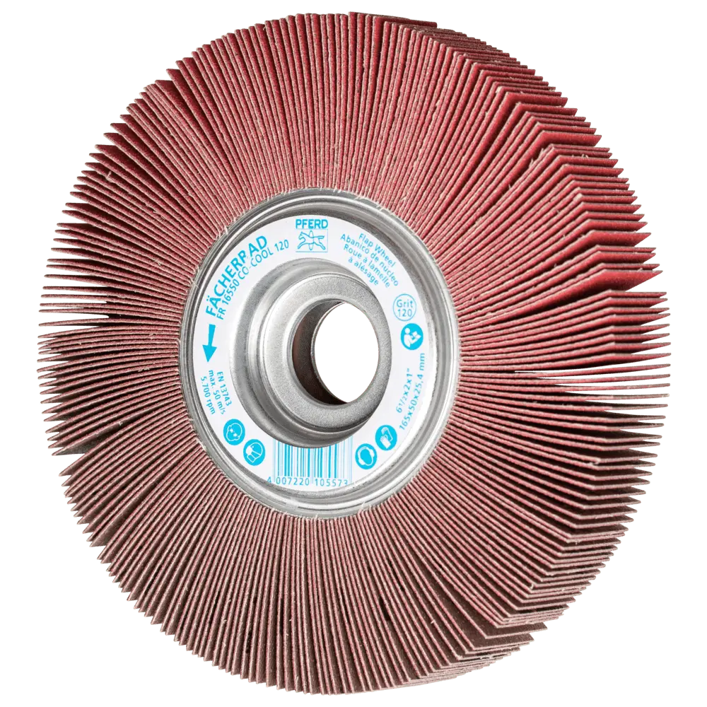Produktfoto 1 von PFERD TOOLS Lamellenschleifrad FR Ø 165x30mm Bohrung Ø 25,4 mm CO-COOL120 für kühlen Schliff auf Edelstahl, 2 Stk.