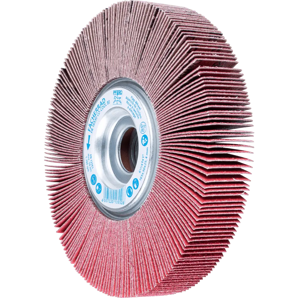 Produktfoto 1 von PFERD TOOLS Lamellenschleifrad FR Ø 165x30mm Bohrung Ø 25,4 mm CO-COOL80 für kühlen Schliff auf Edelstahl, 2 Stk.