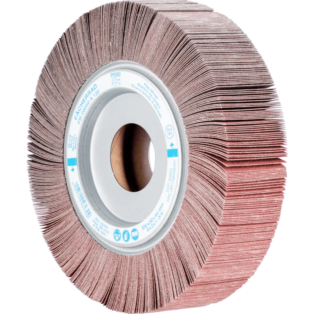Produktfoto 1 von PFERD TOOLS Lamellenschleifrad FR Ø 200x50mm Bohrung Ø 44,0mm A120 für universelle Anwendung, 2 Stk.