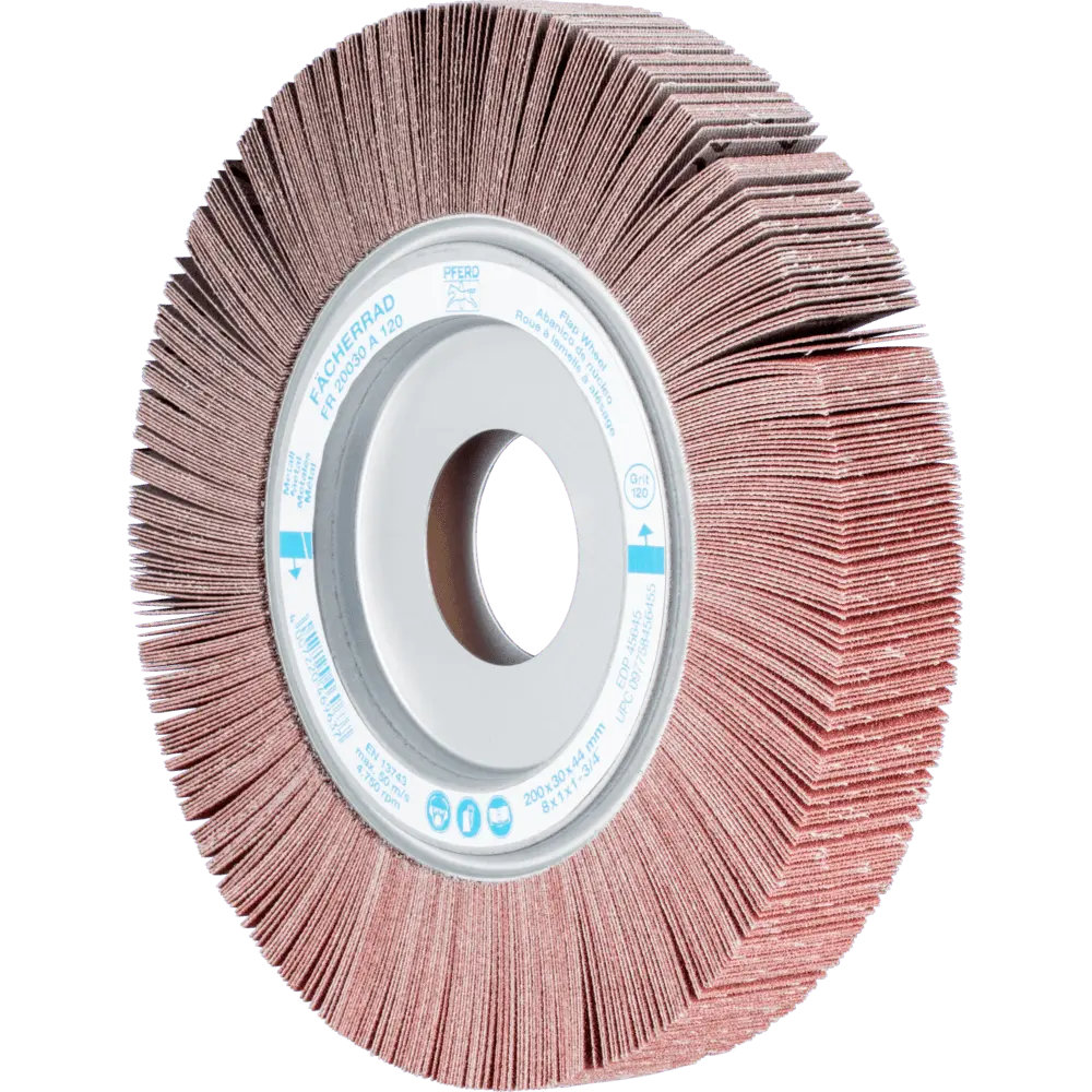 Produktfoto 1 von PFERD TOOLS Lamellenschleifrad FR Ø 200x30mm Bohrung Ø 44,0mm A120 für universelle Anwendung, 2 Stk.