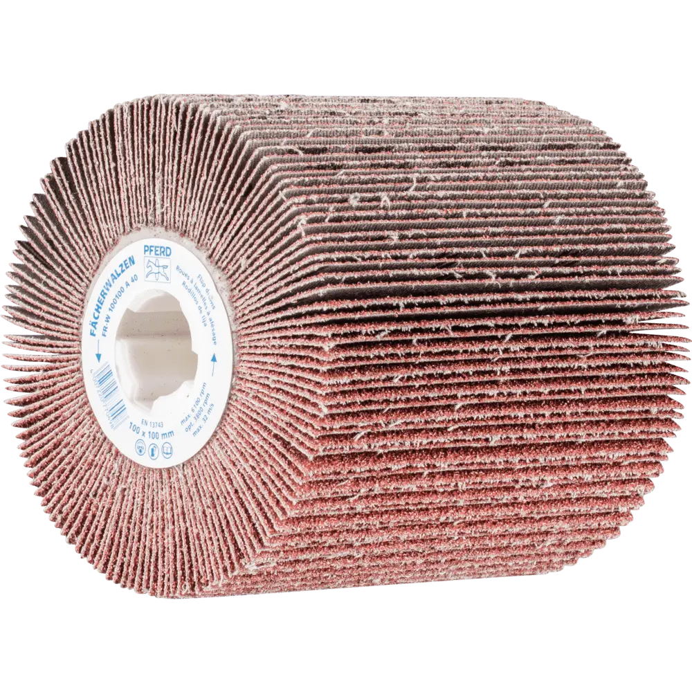 Produktfoto 1 von PFERD TOOLS Fächerschleifwalze Ø 100x100 Keilnut 19 mm A40 zum universellen Einsatz auf Walzenantrieben
