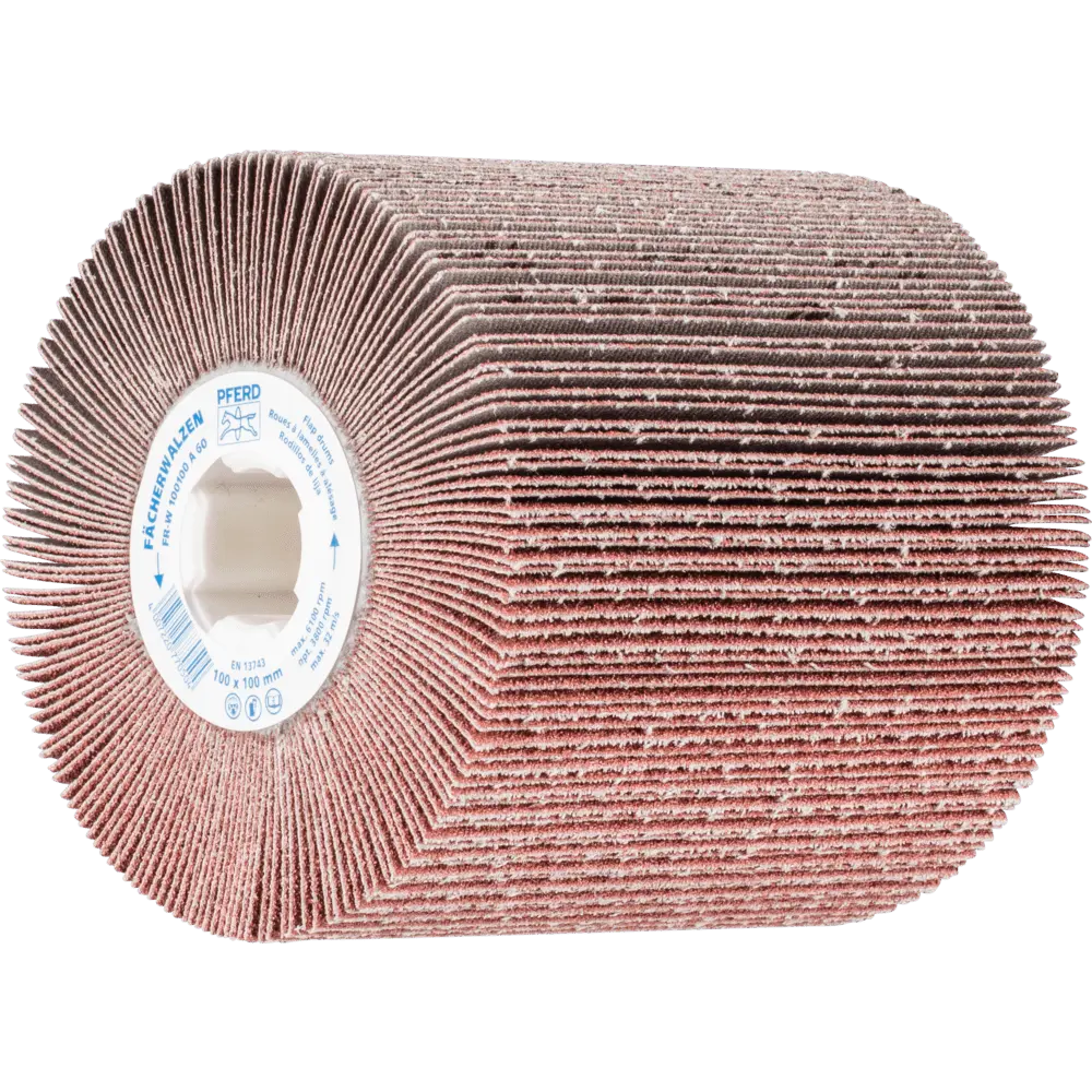 Produktfoto 1 von PFERD TOOLS Fächerschleifwalze Ø 100x100 Keilnut 19 mm A60 zum universellen Einsatz auf Walzenantrieben