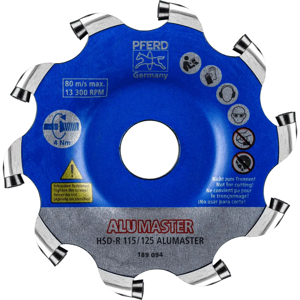 Produktfoto 1 von PFERD TOOLS Hochleistungsfrässcheibe ALUMASTER R Ø 115 mm für Winkelschleifer Alu Bearbeitung HICOAT