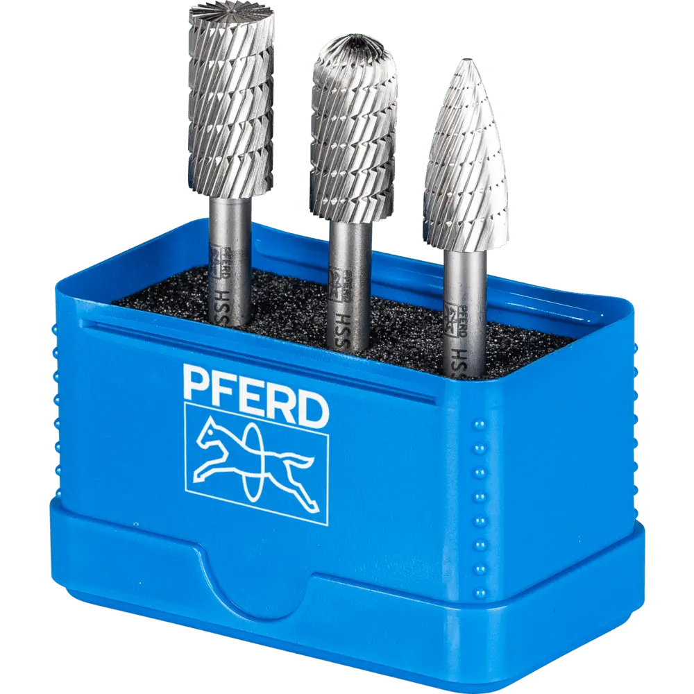 Produktfoto 1 von PFERD TOOLS HSS Frässtift Set 86 3-tlg. Zahnung 3 Ø 12mm Schaft-Ø 6mm universal mittel fein