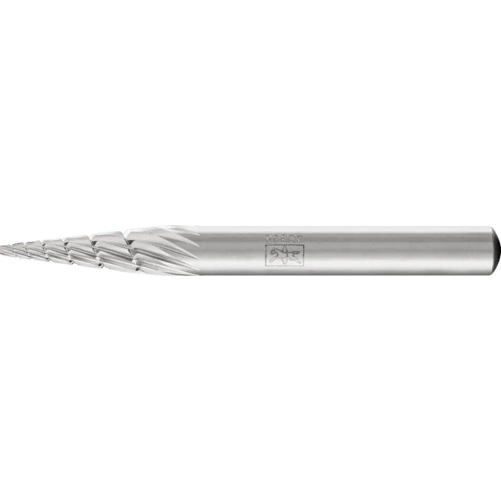 Produktfoto 1 von PFERD TOOLS HSS Frässtift Spitzkegelform G Ø 06x18 mm Schaft-Ø 6 mm Z 3 universal mittel fein Spanbrecher