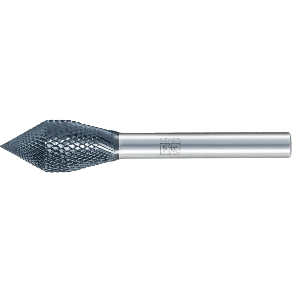 Produktfoto 1 von PFERD TOOLS Hartmetall Hochleistungsfrässtift MICRO KZW Ø 12x25 mm Schaft-Ø 6mm HICOAT besch. Spezialform für Anfas-/Entgratarbeiten im Robotereinsatz