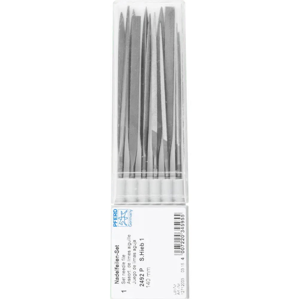 Produktfoto 1 von PFERD TOOLS Präzisions-Nadelfeilen-Set 12-tlg. in Kunststoffbox 140mm Schweizer Hieb 1, mittel
