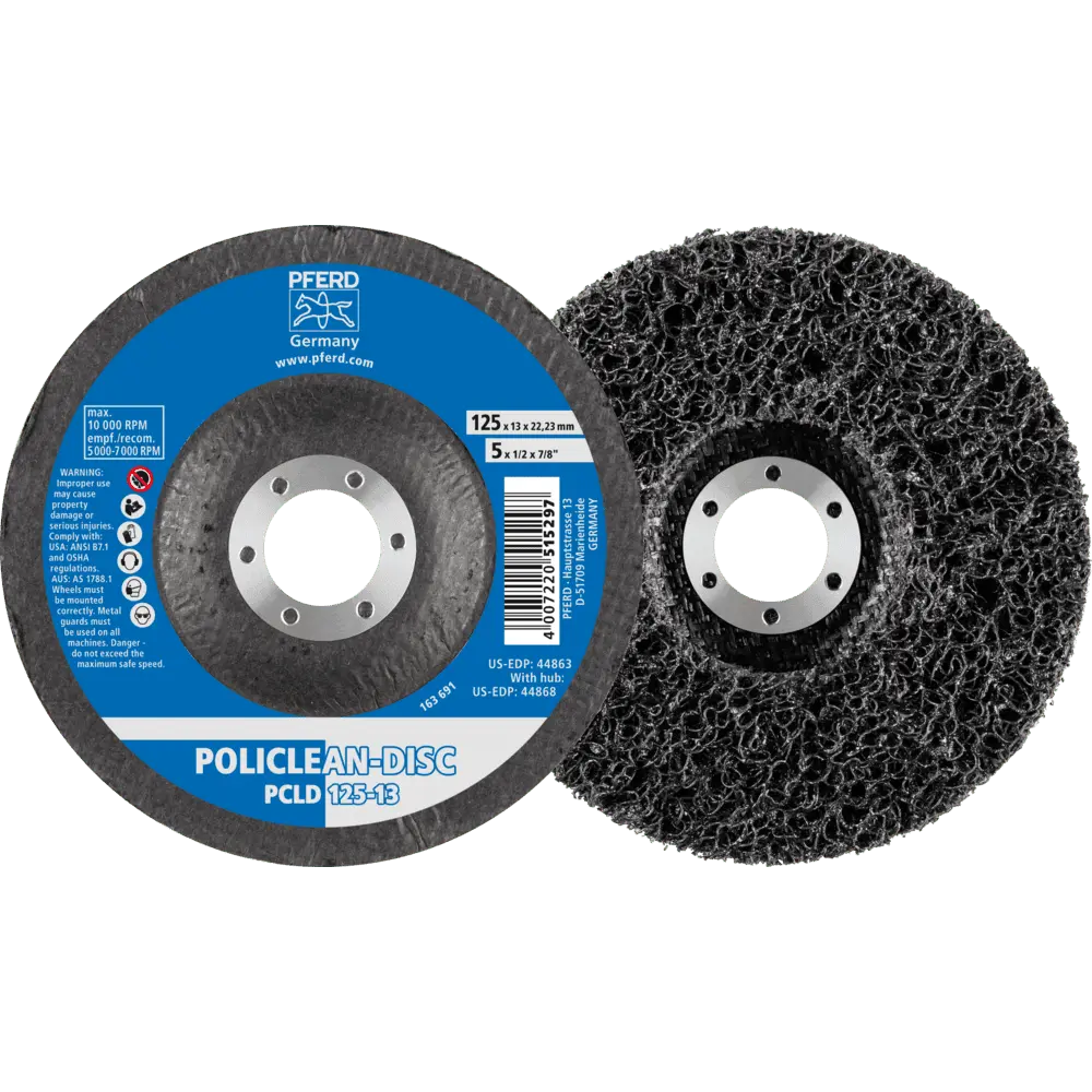 Produktfoto 1 von PFERD TOOLS POLICLEAN PCLD Reinigungsvlies Ø 125x13 mm Bohrung Ø 22,3 mm für grobe Reinigungsarbeiten, 5 Stk.