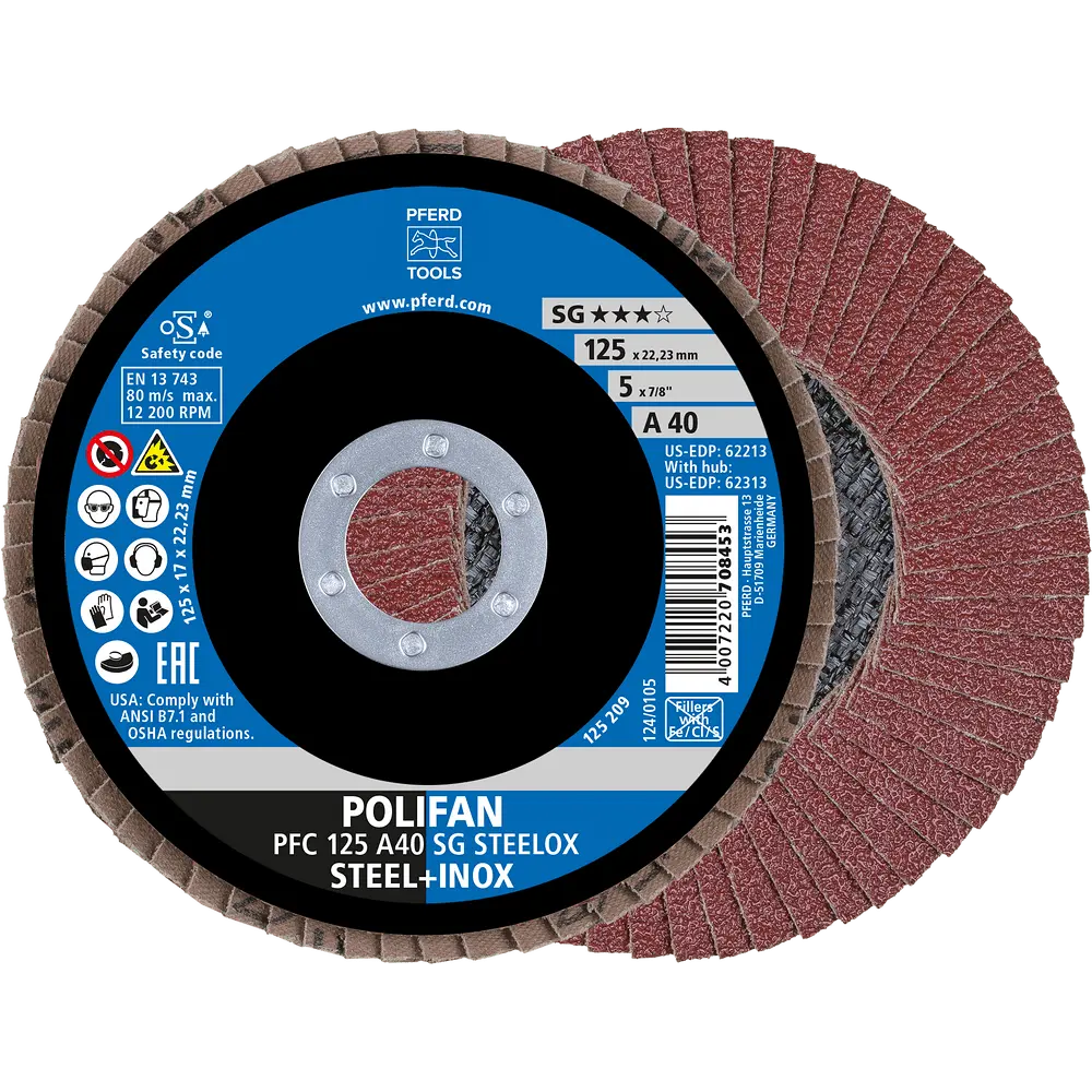 Produktfoto 1 von PFERD TOOLS POLIFAN Fächerscheibe PFC 125x22,23 mm konisch A40 SG STEELOX Stahl/Edelstahl, 10 Stk.