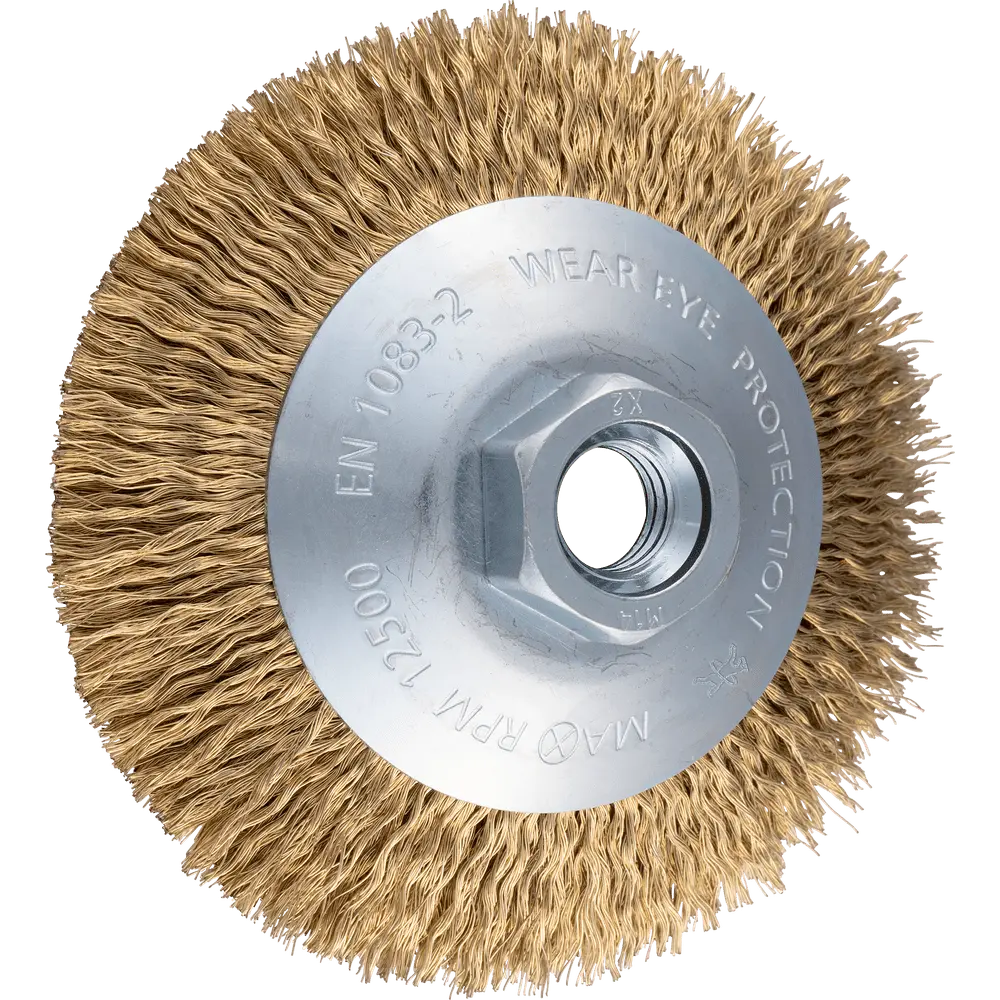 Produktfoto 1 von PFERD TOOLS Kegelbürste ungezopft KBU Ø 100x10mm M14 vermessingter Stahl-Litzen-Draht-Ø 0,20 mm Winkelschleifer