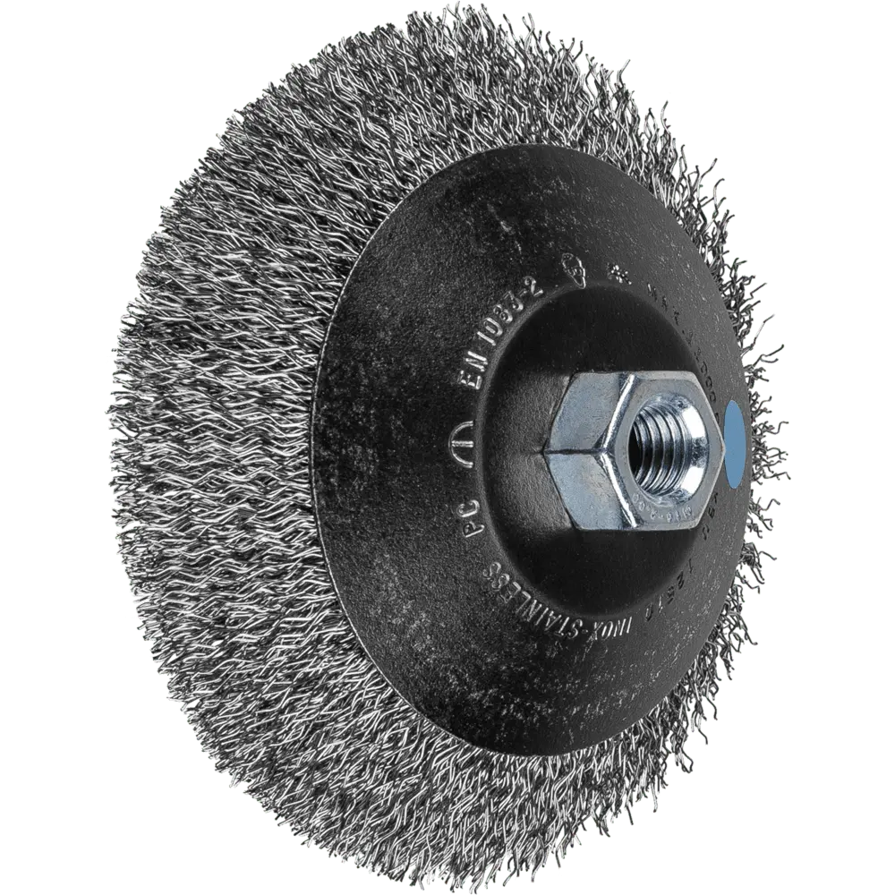 Produktfoto 1 von PFERD TOOLS Kegelbürste ungezopft KBU Ø 125x10mm M14 Edelstahl-Draht-Ø 0,35 mm Winkelschleifer, 5 Stk.