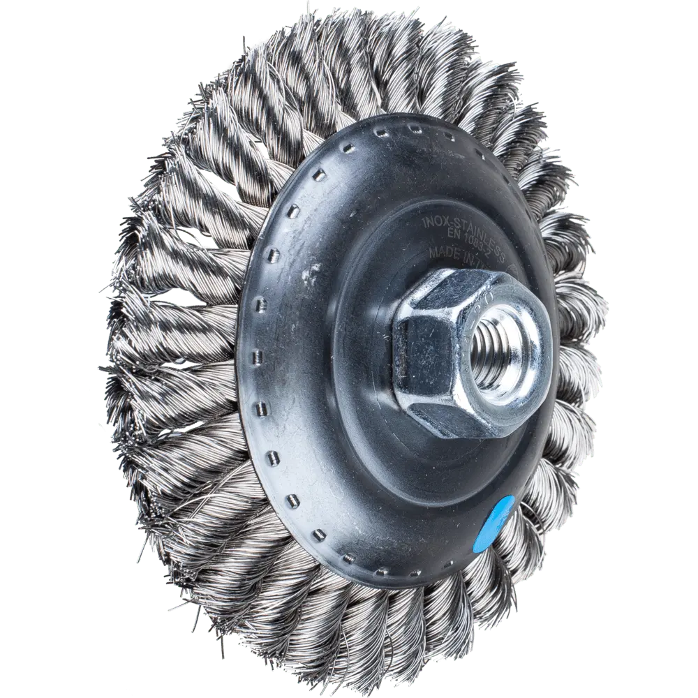 Produktfoto 1 von PFERD TOOLS Kegelbürste gezopft KBG Ø 125x15 mm M14 Edelstahl-Draht-Ø 0,35 mm Winkelschleifer
