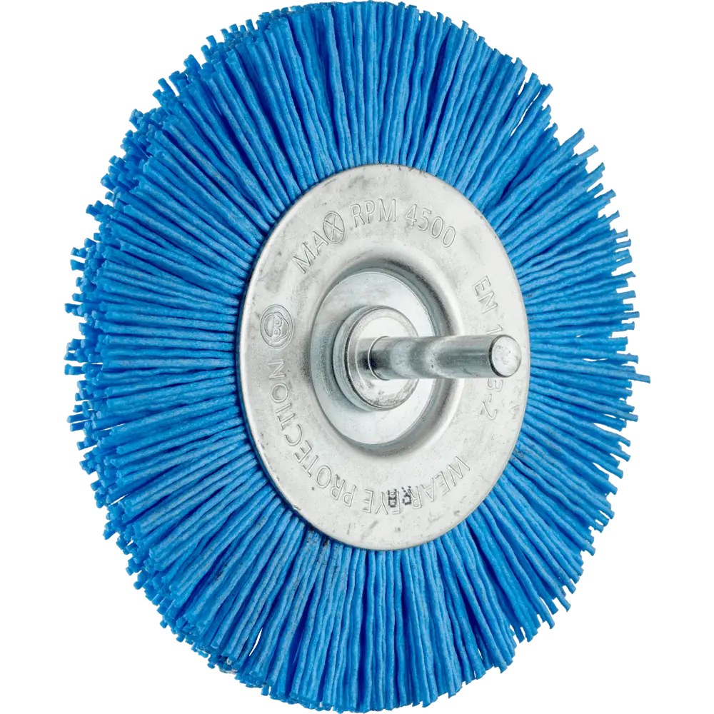 Produktfoto 1 von PFERD TOOLS Rundbürste ungezopft RBU Ø 100mm Schaft-Ø 6 mm BLUE-Filament-Ø 1,10mm Korn 180 Bohrmaschinen