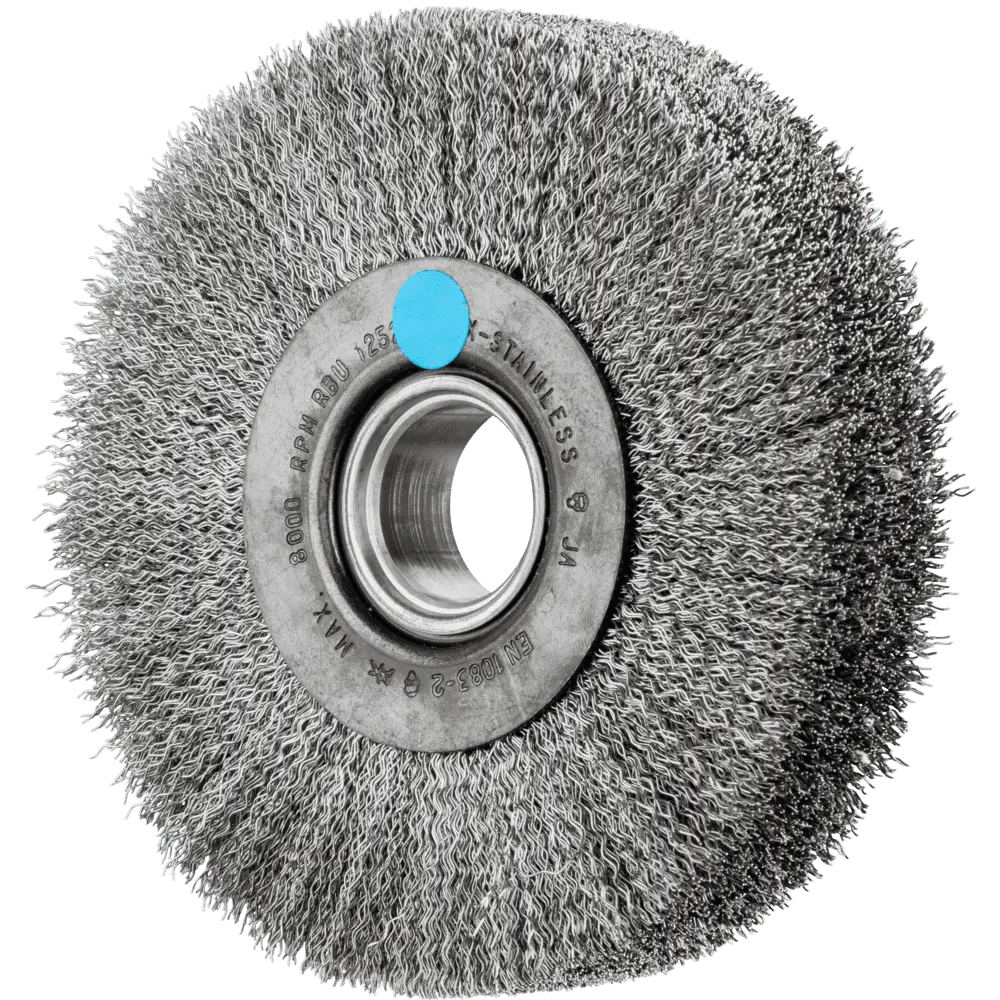 Produktfoto 1 von PFERD TOOLS Rundbürste breit ungezopft RBU Ø125x28xvariable Bohrung Edelstahl-Draht-Ø0,30 Schleifbock