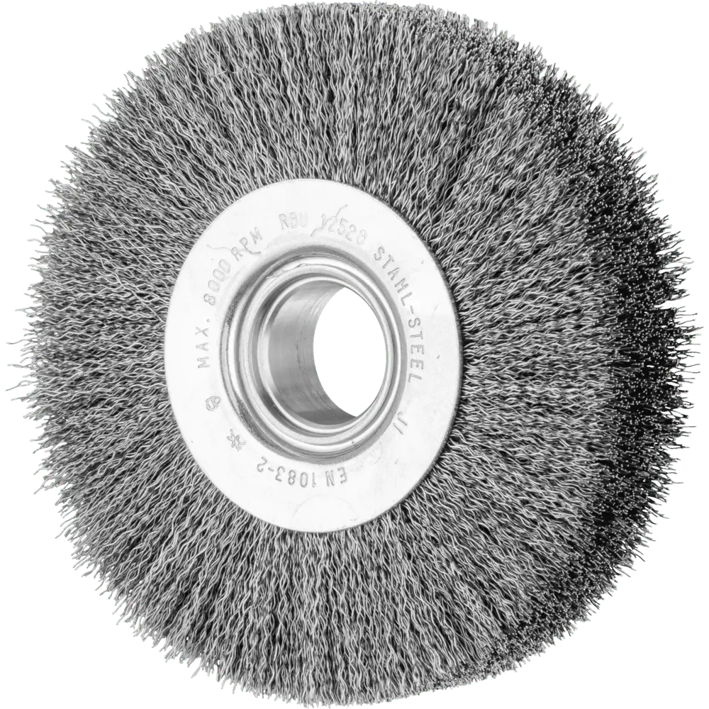 Produktfoto 1 von PFERD TOOLS Rundbürste breit ungezopft RBU Ø125x28xvariable Bohrung Stahl-Draht-Ø0,30 Schleifbock