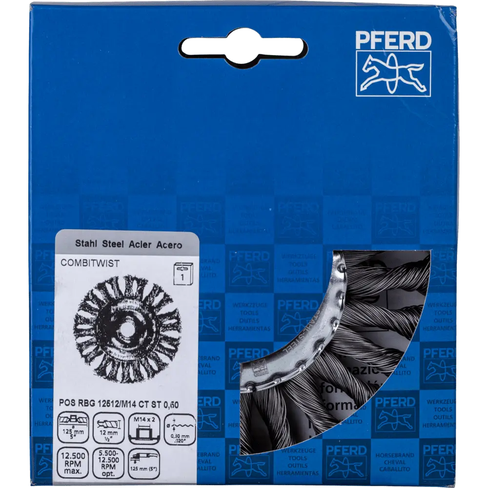 Produktfoto 1 von PFERD TOOLS COMBITWIST Rundbürste gezopft RBG Ø 125x12 mm M14 Stahl-Draht-Ø 0,50mm Winkelschleifer