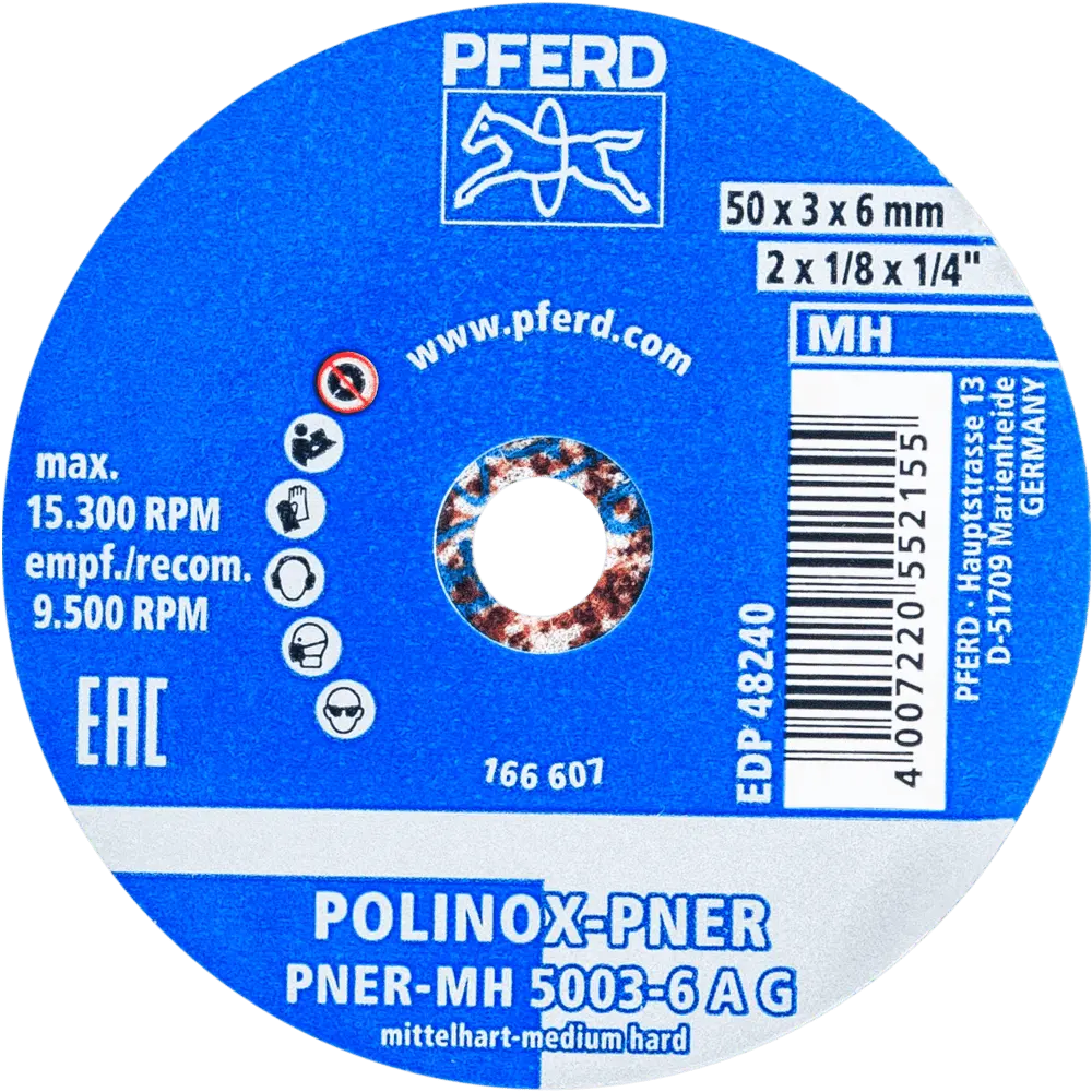 Produktfoto 1 von PFERD TOOLS POLINOX verpresstes Vlies-Rad PNER Ø 50x3 mm Bohrung-Ø 6 mm Mittelhart A Grob für Finish, 10 Stk.